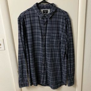QUIKSILVER Mens Flannel Blue Large L Long Sleeve Button Down Casual